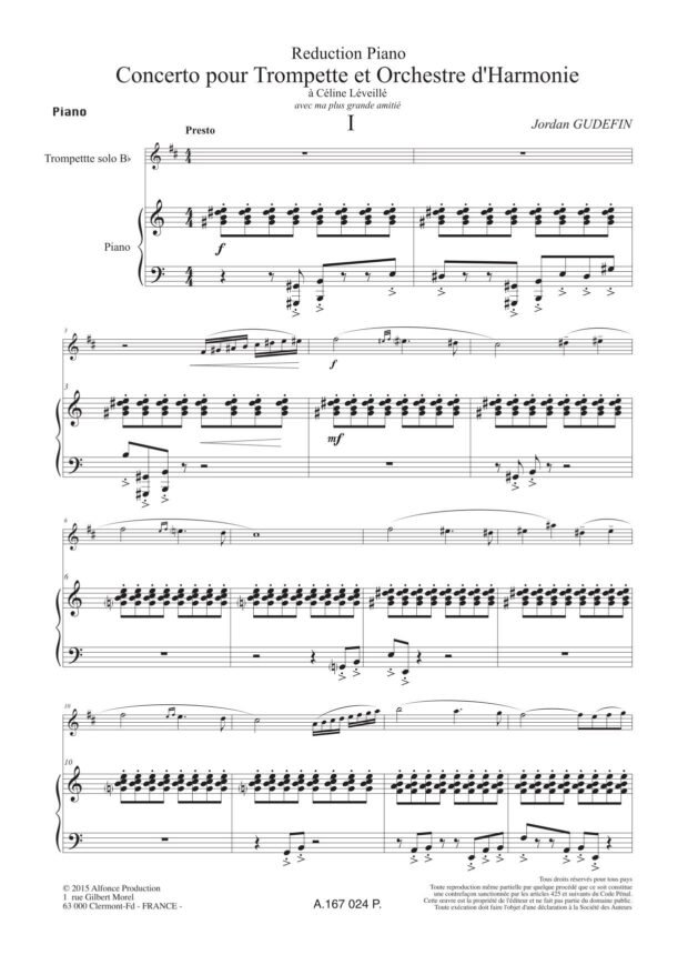 CONCERTO POUR TROMPETTE ET ORCHESTRE D'HARMONIE / Piano reduc